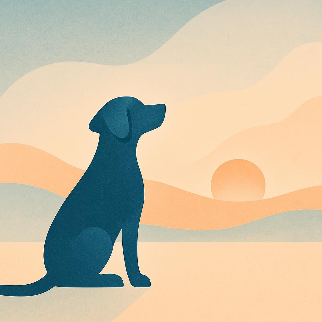 Hopeful dog silhouette at sunrise