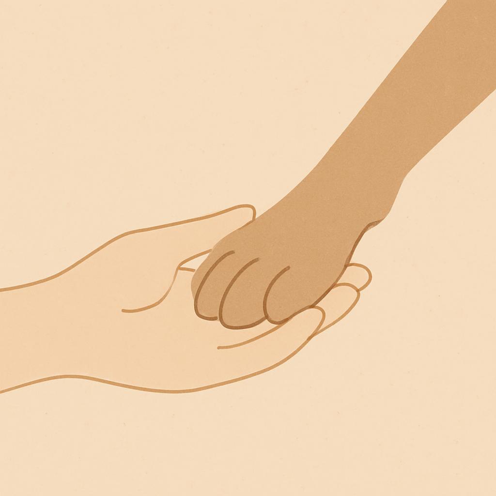 Illustration of hand holding a paw
