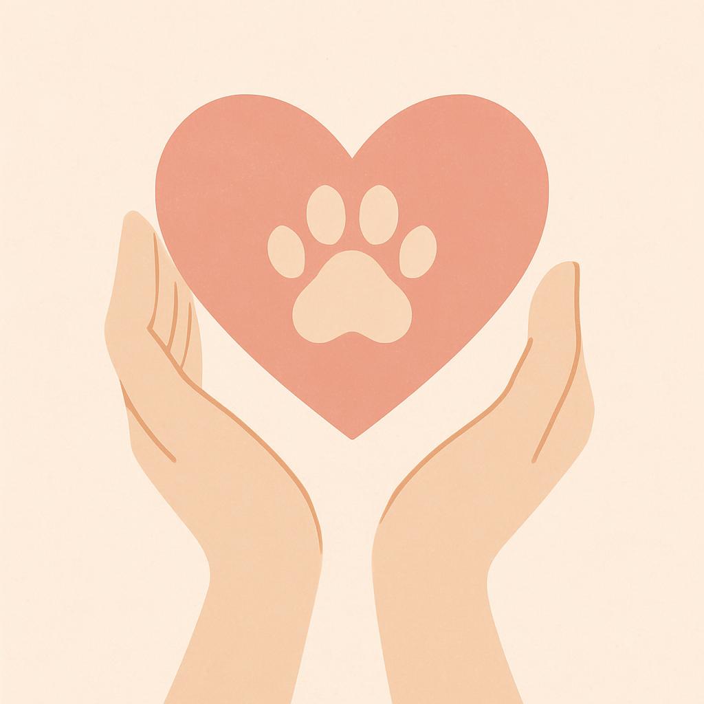 Illustration of hands holding heart with paw print